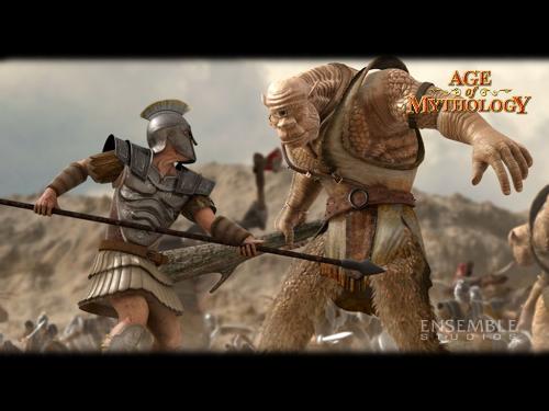 Wallpaper - AOM wallpaper, depicting a hoplite battling a Cyclops.