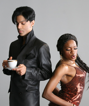 Prince and Dancer - Prince is calmly drink tea while a female dancer in getting down next to him