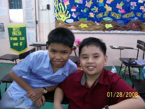 My Angelo and his classmate - My son Angelo (in light blue) and his classmate inside their classroom at Notre Dame of Greater Manila