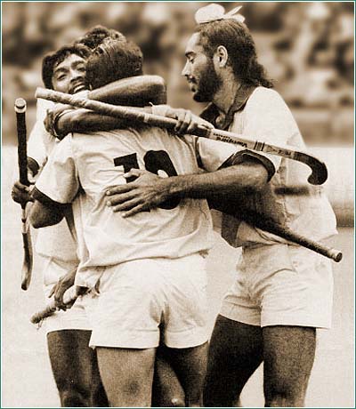 Hockey - Indian Hockey Team Celebrating in the 1980 Moscow Olympics