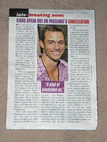 Passions cancellation - This is a picture of the page I read in Soap Opera digest about the passions soap opera cancellation on Directv.