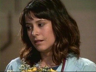 screencap - Robin on today's GH after receiving the Valentine's gift of yellow roses from Patrick. Feb. 14, 2008