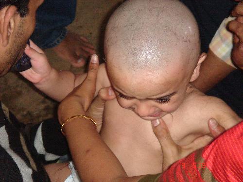 Head Tonsuring - This s the photo of my son, taken during the recent head tonsuring ceremony that we had organized at the Nanjangud Temple. This temple is at a distance of 165 Kms from Bangalore City.