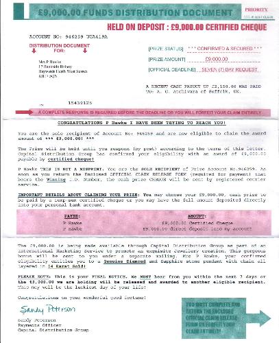 CDG "Ripoff" Letter - A letter received by Royal Mail, from CDG, Toronto, Canada.
