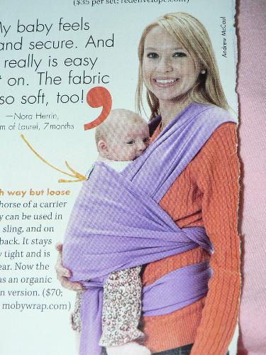 babytalk article - This is the section in the babytalk magazine with the article about the Moby wrap. $70 is a lot I'm wondering if its really worth it.