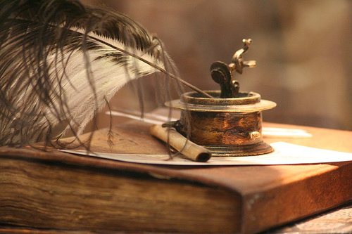 Quill, Ink & Book - A visual of the word writing...