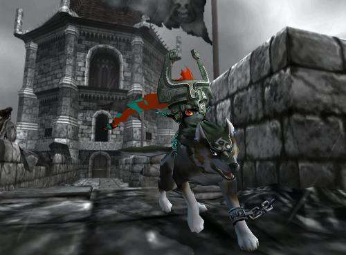 Midna and Link - Midna riding Link in wolf form, from the video game The Legend of Zelda: Twilight Princess for the Nintendo Gamecube and Wii.
