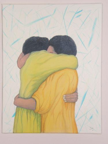 Su Okeeffe - The Hug of Love - This one she painted for me a few years ago but usually she paints landscapes. Ellie:D
