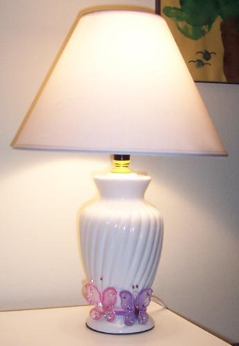 Thrifty Butterfly Lamp - Small white ceramic lamp detailed with butterflies