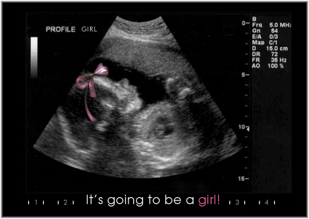 its a girl! - sonogram that i found on the internet with pink bow for "its a girl"