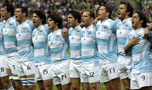 Pumas - The Argentina rugby team singing the national anthem.