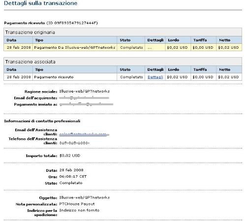 PayPal screenshot - PayPal screenshot of the payment received by a PTC site.