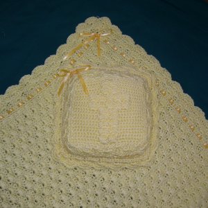 Crochetted Baby Afghan and Pillow - hand crochetted this is one of several different colored baby afghan and pillow sets I make to sell.