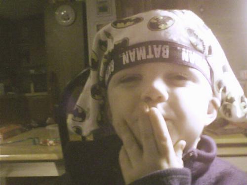 Skylar - Sky being all cute with his batman undies on his head lol!