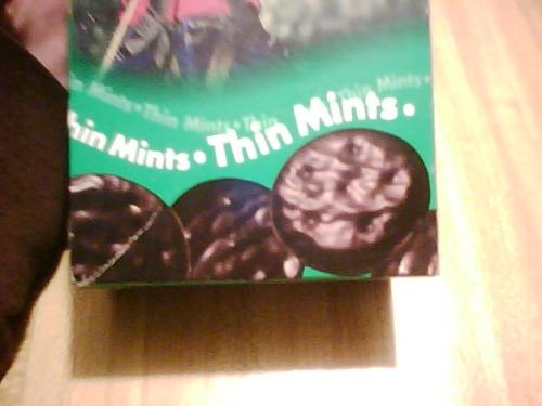 Mint cookies - a box of girl scout cookies. 