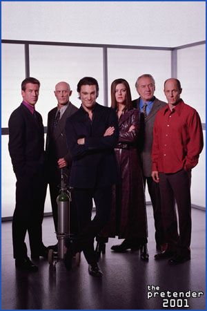 The Pretender cast - Members of the cast of The Pretender. From left: James Denton, Richard Marcus, Michael T. Weiss, Andrea Parker, Patrick Bauchau, Jon Gries.