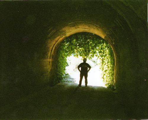 Dad - Here one can see the light at the end of MY tunnel. I love this picture of my father. On a four-wheeling trip, he decided to get artsy - but he forgot to take off his headgear! lol xoxo, Pappa Bear
