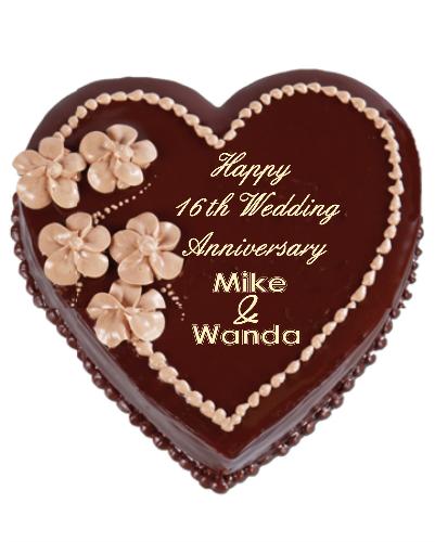 16th Wedding Anniversary Cake - Happy 16th Wedding Anniversary to Mike and Wanda. May you both have a lifetime of blissful marriage.