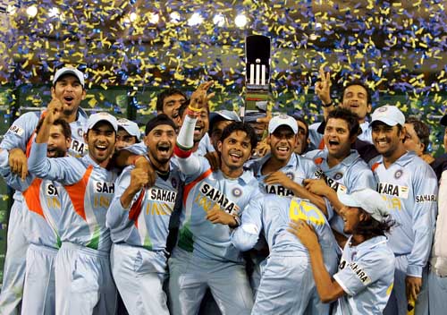 India Wins against World Champions Australia - This is the moment when the world's second highest populated country celebrated the victory against the cricket World Champions in their own soil. India began their tour to Australia in Dec 2007. They lost the Test 2-1, lost the Twenty20 match but came too good to win the CB Tri series in Australia soil. Sri Lanka was thrashed badly and was out of the series. India became victorious winning the first two finals. This is not the end, its just the beginning for the Indian Cricket Team.