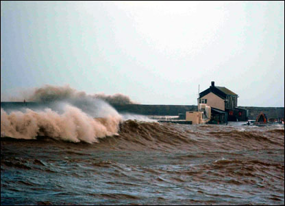 Lyme Regis, Dorset - Spring Tide  - Lyme Regis on the morning of 10th March, 2008, during Spring Tides and heavy winds.