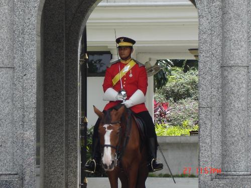 Palace guard - I took this picture when i visited malaysia. This picture was taken infront of the sultan palace. They have two guard riding horse in front of the gate.