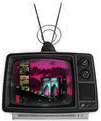 A picture of a TV with many pictures on it - A picture of an old TV with many pictures on it