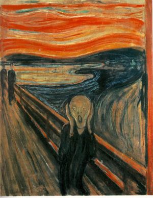 I looked something like that - This is Edvard's Munch famous painting: The Scream.