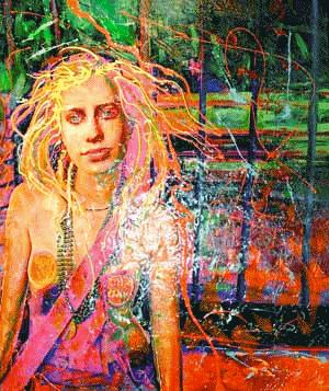 beautiful woman - An woman in colorful art.