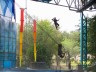 Sea world - There was a huge swing and people would swing super high and jump off doing flips through the air. This show had comedy, great music, lots of color, and was a blast.