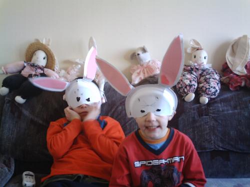 My bunnies - my two sons with their bunny masks