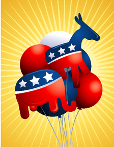 US politics - cute cartoon on politics in US flag colors
