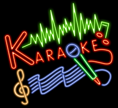Karaoke Sign - In neon multi-colored lights with a mic in the design