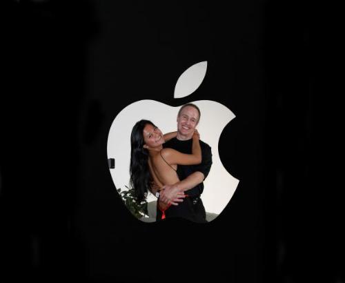 apple - my man made this one and it is really cute, we are definitely apple users and just love their products a lot, kinda like the ferrari of computer, haha! anyway, this photo is taken on our 3rd yr anniversary and i made my clothes so it is really important to me.