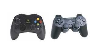 X-Box and PlayStation 2 Controllers - These are Controller from the two competeting gaming consoles before. X-Box&#039; as well as PlayStation 2&#039;s controllers.