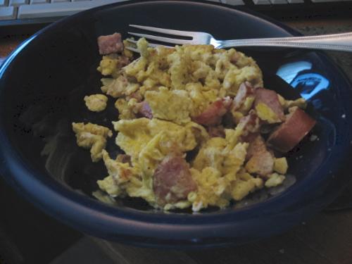 Tasty Dinner - They look bad but boy did they taste good. I've never liked the looks of cooked eggs except hard boiled.