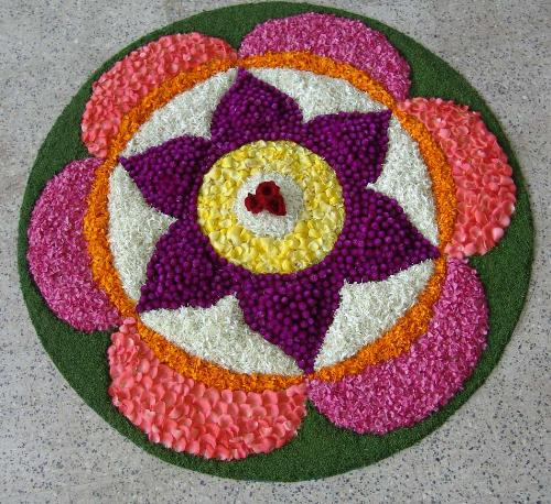 Pookkalam - All these photos are made out of fresh flowers. It is a common seen in Kerala, India during Onam period that August/September.