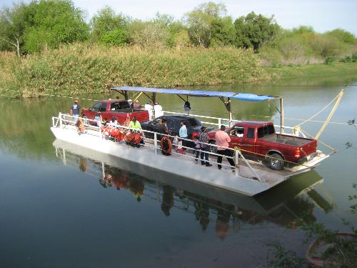 texas pull Ferry - This ferry-boat is the last of its kind in the USA. Its pulled across the Rio Grande River by 3 men. It will transport 3 vehicles and 30 people on each trip. The fare is .75 cents US. texas pull Ferry - This ferry-boat is the last of its kind in the USA. Its pulled across the Rio Grande River by 3 men. It will transport 3 vehicles and 30 people on each trip. The fare is .75 cents US.