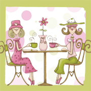 Friends, beauty and talk - chatting ladies talking about girl stuff, drinking tea or coffee and loving life