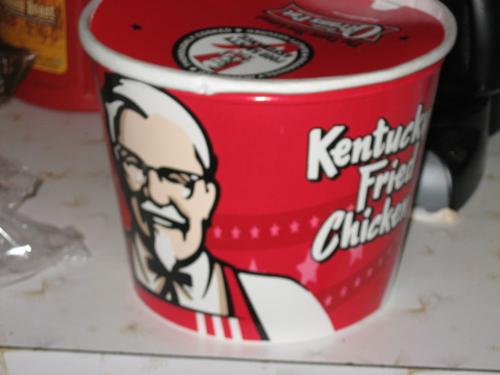kfc - Todays lunch remains. Nothing in the bucket.
