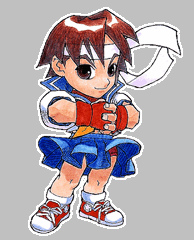 Sakura Chibi - Sakura fights in an emulated Ansatsuken form. She can successfully manipulate ki and is subsequently able to perform the 'Hadouken' energy attack (however, due to her lack of training, she cannot throw it the full length of the arena like Ken or Ryu can). Unlike the other Ansatsuken warriors, however, she can control the size of her Hadouken and throw larger Hadoukens that sacrifice range and execution speed for size (up to 3 times larger). In the Marvel vs. Capcom series, she throws her Hadoukens diagonally. In Capcom vs. SNK 2, she is given an energy spark instead of a traditional projectile (called the 'Hadoushou') that hits 3 times but is limited to the area in front of her hands. Her other attacks include 'Shunpuu Kyaku', a short version of the 'Tatsumaki Senpuu Kyaku' attack (instead of sailing through the air, Sakura's version rises then falls in an arcing pattern and traditionally only goes about 60% of the screen at its longest range) and 'Shououken', a version of the 'Shoryuken' that sees her running before executing the attack (however, when performed with the strongest Punch button, the attack can hit 6 times as she's running toward her opponent). Her super attacks include her own interpretations of the 'Shinkuu-Hadoken' (the Shinkuu-Hadoken, like her regular projectile, will not cover the full length of the screen) and 'Shoryu-Reppa' ('Midare Zakura'). Her third super attack is a ground based spinning leg attack (called the 'Haru Ichiban', literally translated as 'first one of the spring') that ends with a side kick that knocks her opponent away. -answers.com  *image - flickr.com