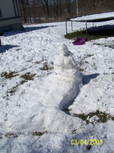mermaid - My husband and I made a mermaid out of the snow to go along with the fishing theme he had made earlier.