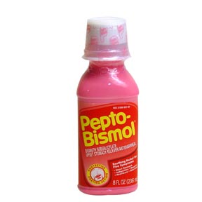 Pepto-Bismol - The pink ant-acid liquid that is responsible for all those horrible commercials.