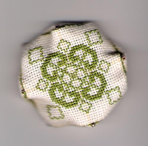 biscornu - I made this biscornu just before St. Patrick's day. It is approx. 2" across.