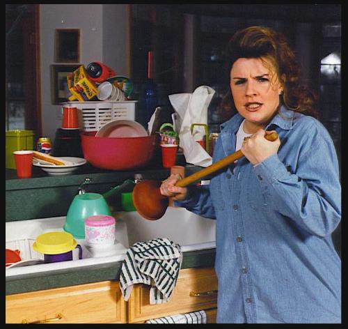 A disgruntled housewife thinks of murder by plunge - Wives all over America and the world suffer from husbands who cannot perform the most menial chore, such as plumbing the sink, repairing a shelf, or laundering their own clothes. Women may start to fight back! See woman in photo, abou to commit murder via sink plunger.