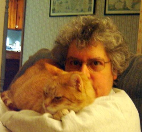 Me and Josie the calico and Divot the orange boy - My Rainbow Angel Divot was always in my arms. This time Josie joined him.