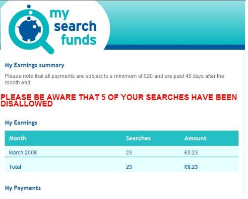 My search fund  - my seach fund disallowed 5 of my searches