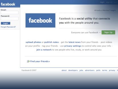 Facebook Homepage - This is the Facebook homepage/log on page.