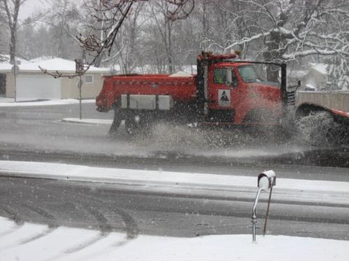 Plowing The Slush Away - One my street. Nasty, slushy, slippery conditions for driving.