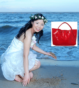 Women love bag - Sky,air,blue sea,earth,a woman with red shining bag.....