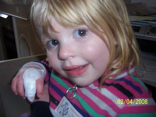 Georgia and her poorly finger - A bad cut to her finger caused by glass, lots of blood involved!